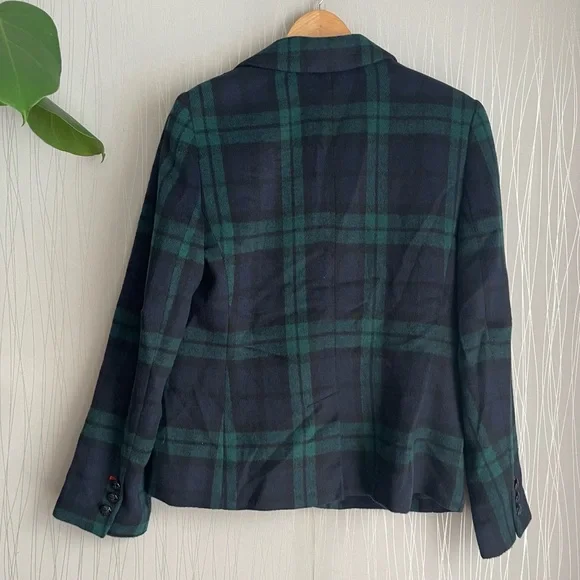 Talbots Green Tartan Plaid Wool Blend Blazer 12 Petite - Picture 9 of 11